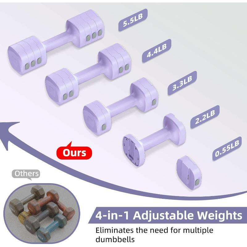 Adjustable Dumbbell Set of 2 4 in 1 Free Weights Dumbbells Set for Women Hand Weights with TPU Soft Rubber Handle for Gym Exercise 2Lb 3Lb 4Lb 5Lb Vibrant Colors Secure Grip