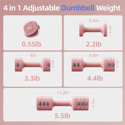 Adjustable Dumbbell Set of 2 4 in 1 Free Weights Dumbbells Set for Women Hand Weights with TPU Soft Rubber Handle for Gym Exercise 2Lb 3Lb 4Lb 5Lb Vibrant Colors Secure Grip